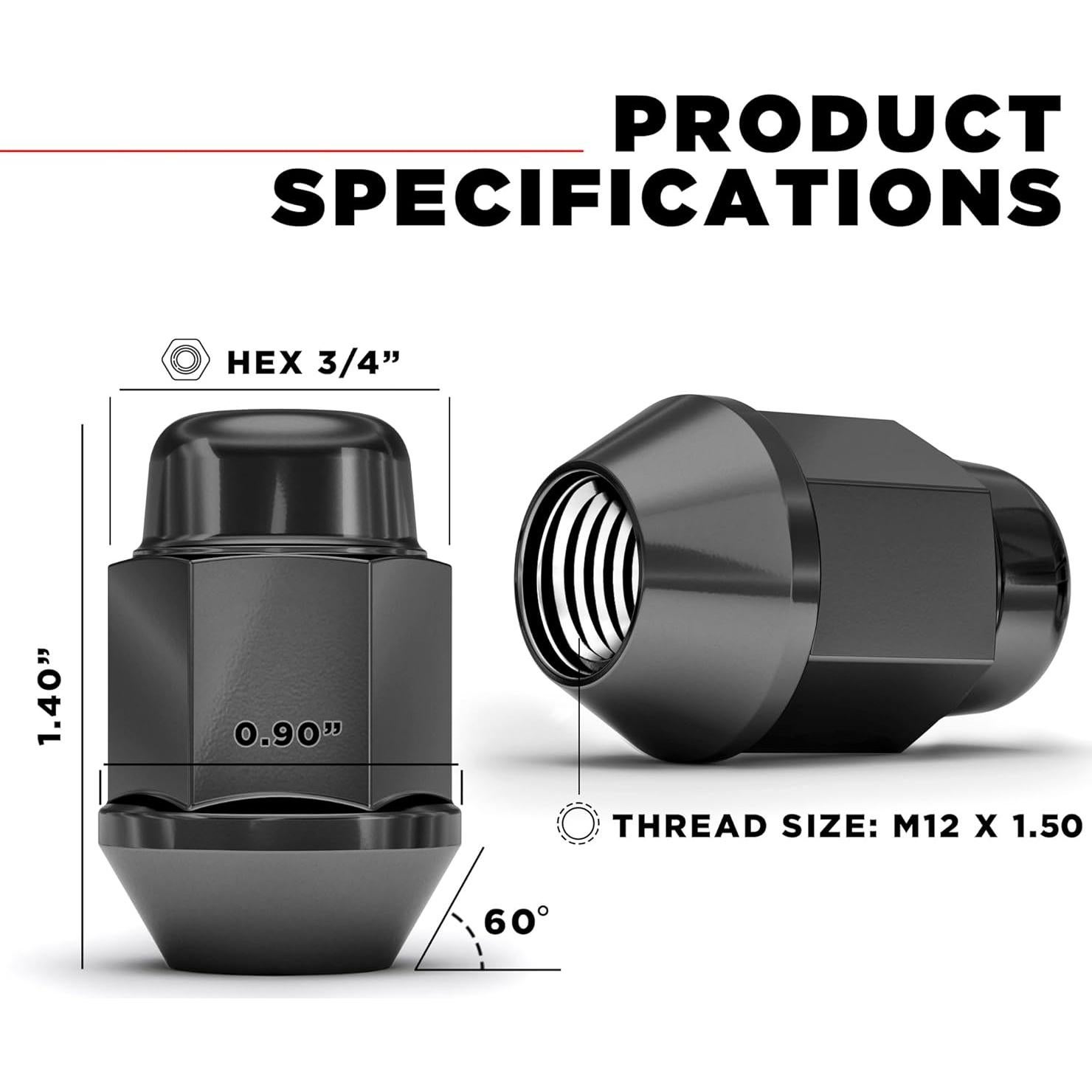 Tuerca de Buje Acorn White Knight M12x1.5 Cromado Negro 20 Pzas