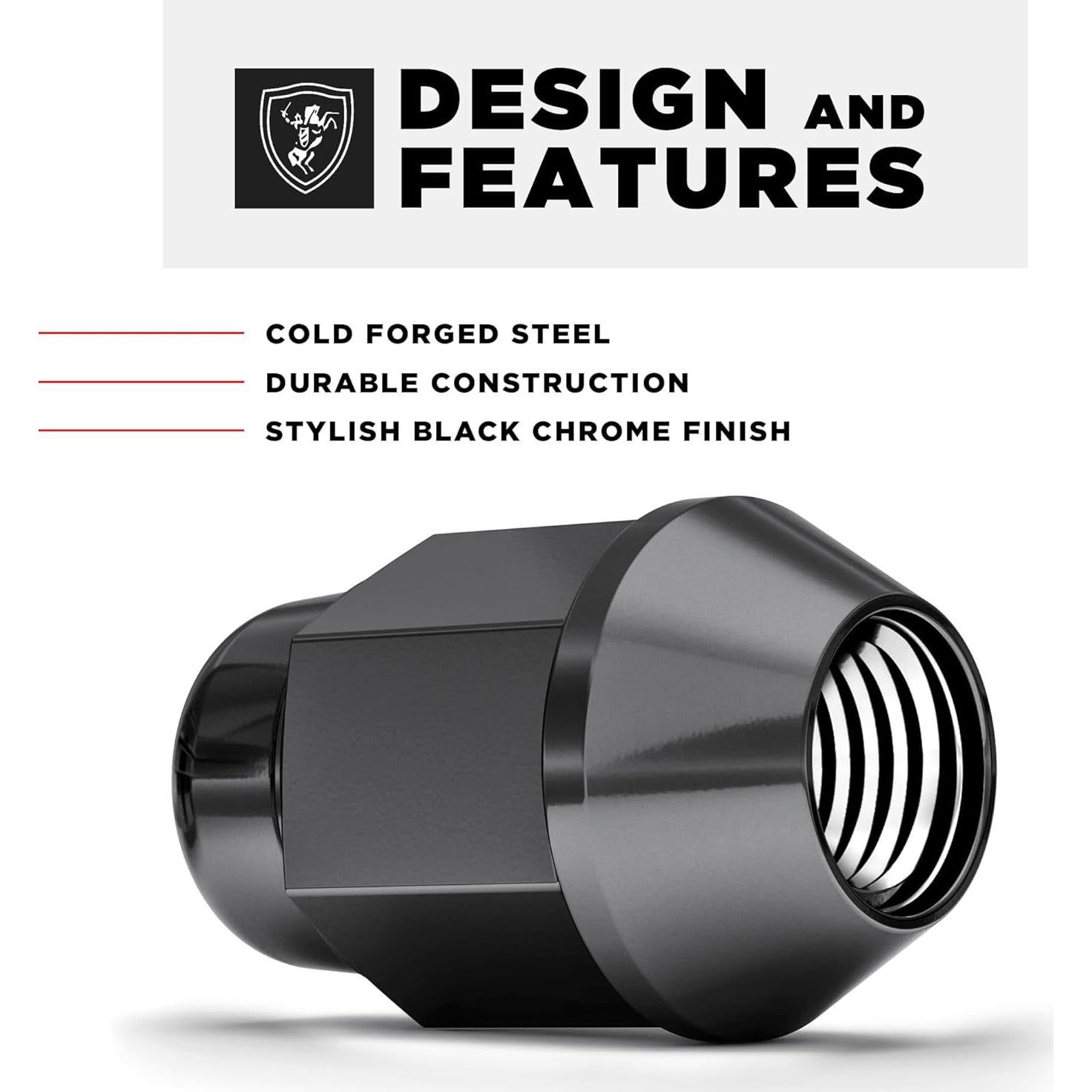 Tuerca de Buje Acorn White Knight M12x1.5 Cromado Negro 20 Pzas