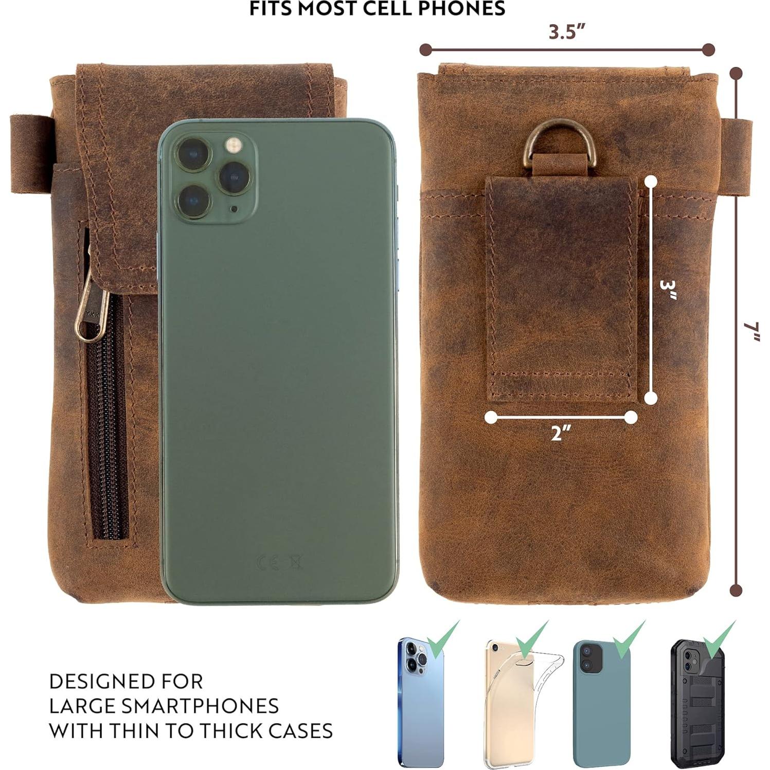 Funda de cuero Moonster para smartphone grande - Marrón