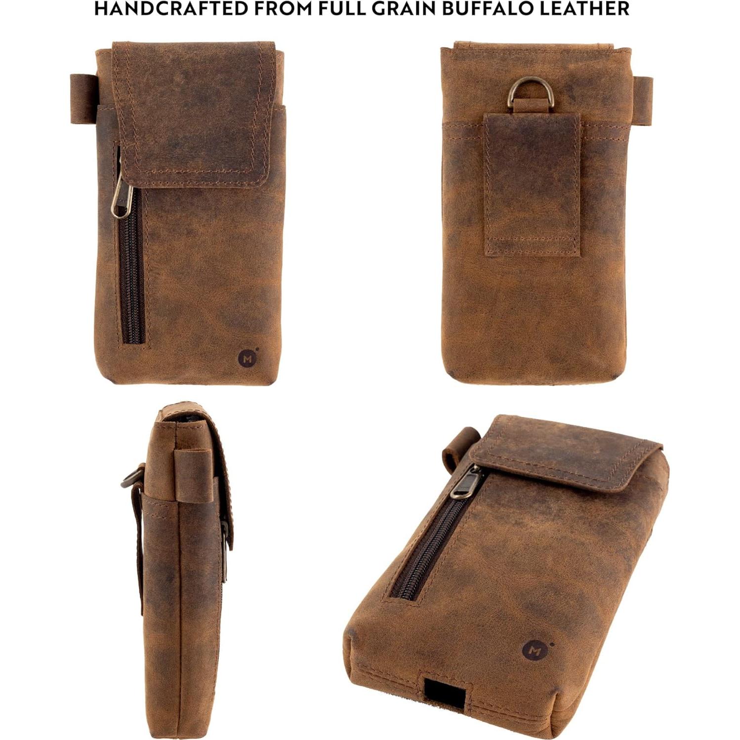 Funda de cuero Moonster para smartphone grande - Marrón