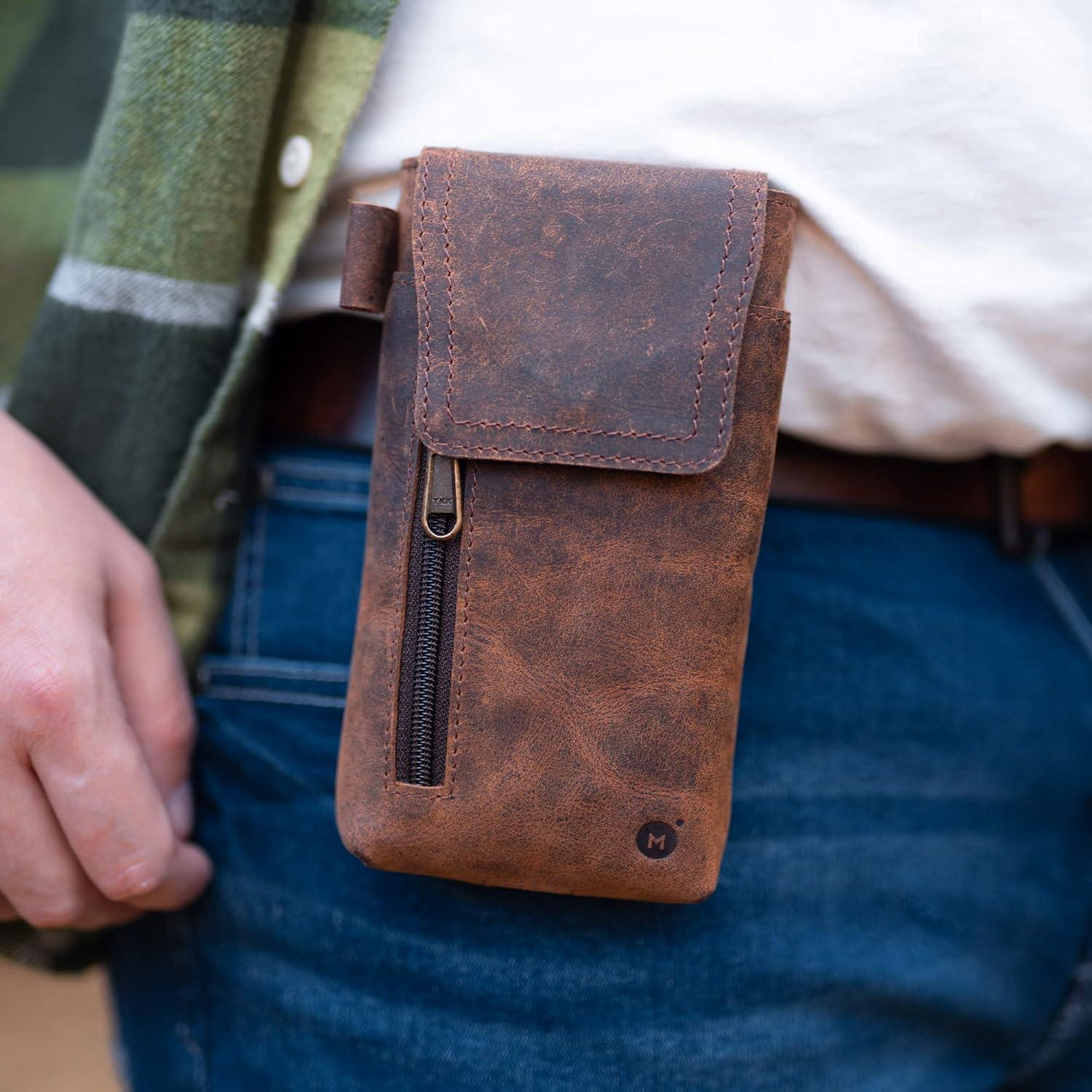 Funda de cuero Moonster para smartphone grande - Marrón