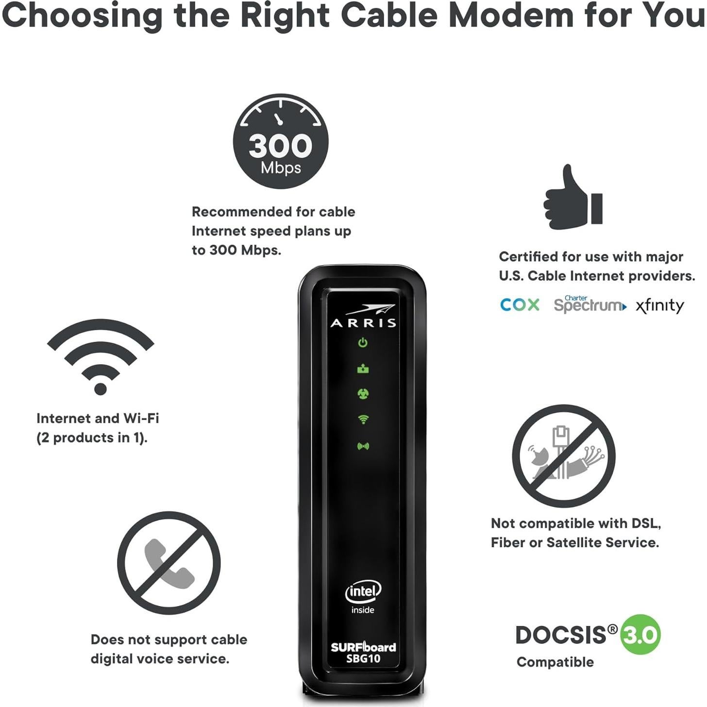 Módem y Router ARRIS SBG10 DOCSIS 3.0 WiFi AC1600