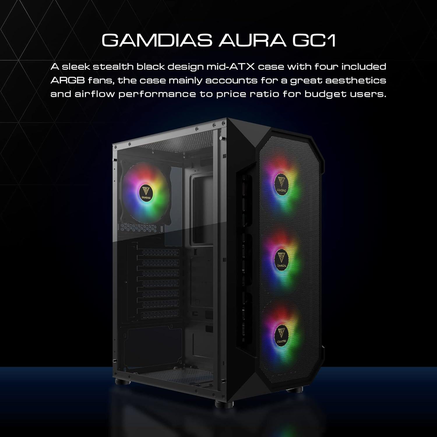 GAMDIAS AURA GC1 Case Gaming ATX con 4 Ventiladores ARGB