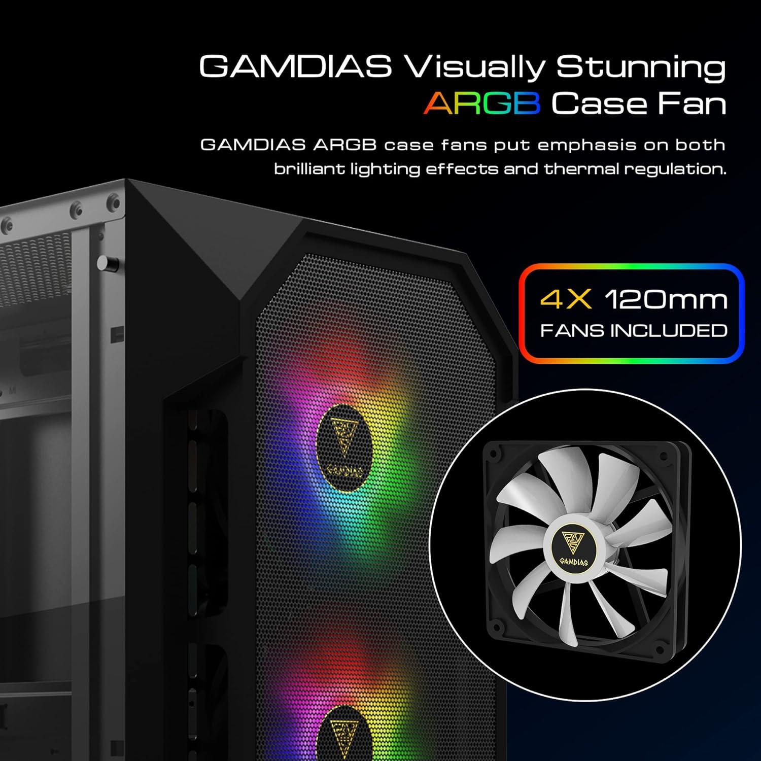 GAMDIAS AURA GC1 Case Gaming ATX con 4 Ventiladores ARGB