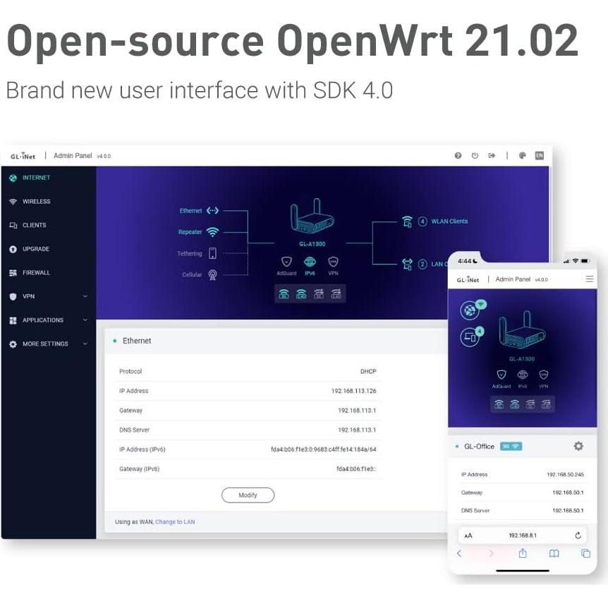 Enrutador VPN Portátil GL.iNet GL-A1300 Doble Banda 400/867 Mbps