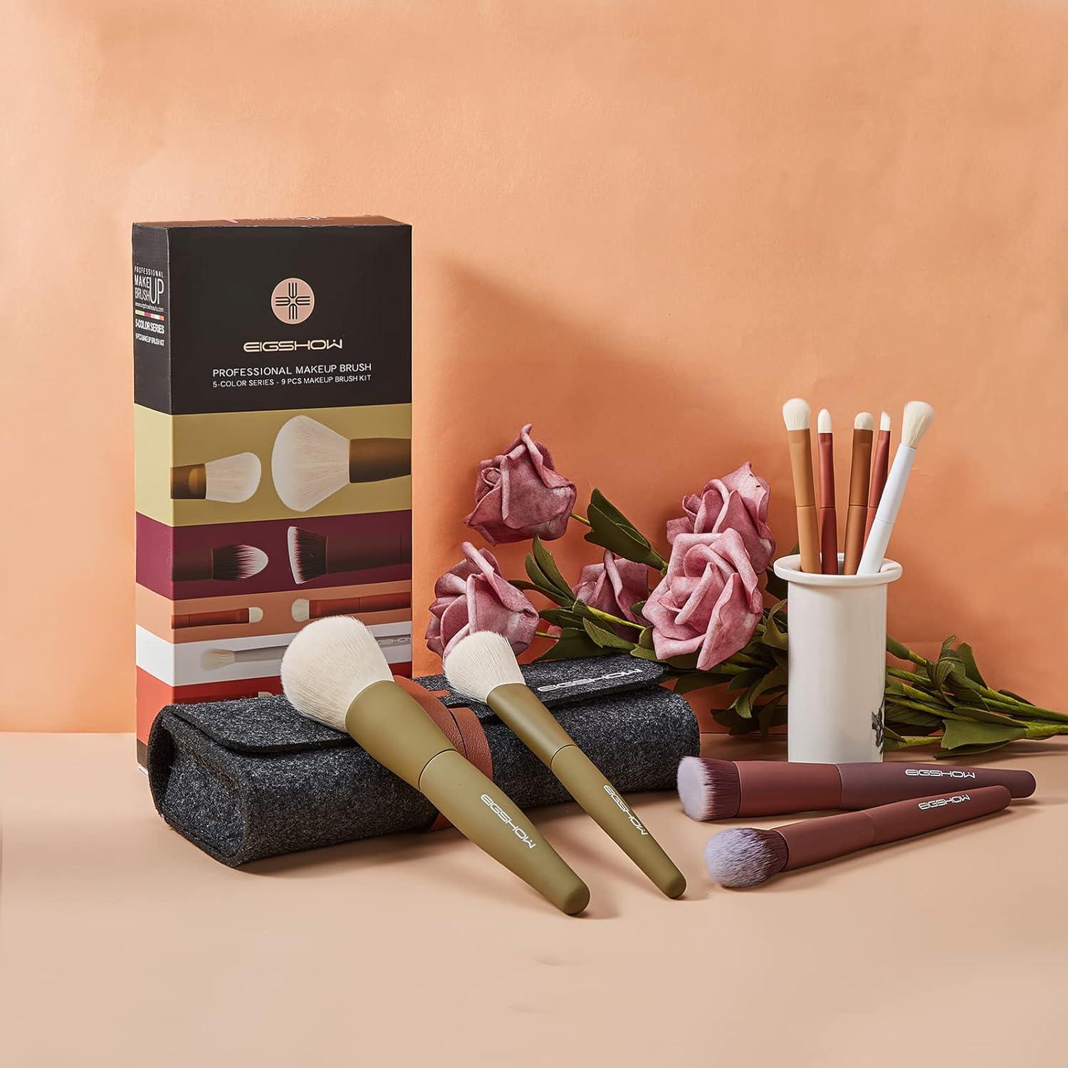 Set de Pinceles de Maquillaje EIGSHOW 9 Piezas Sintéticas