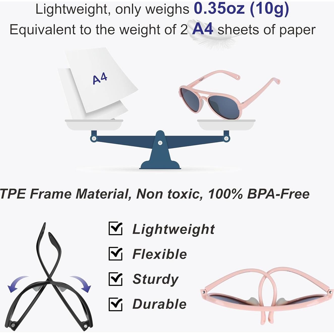 Gafas de sol aviador COCOSAND para bebés 0-24 meses rosa