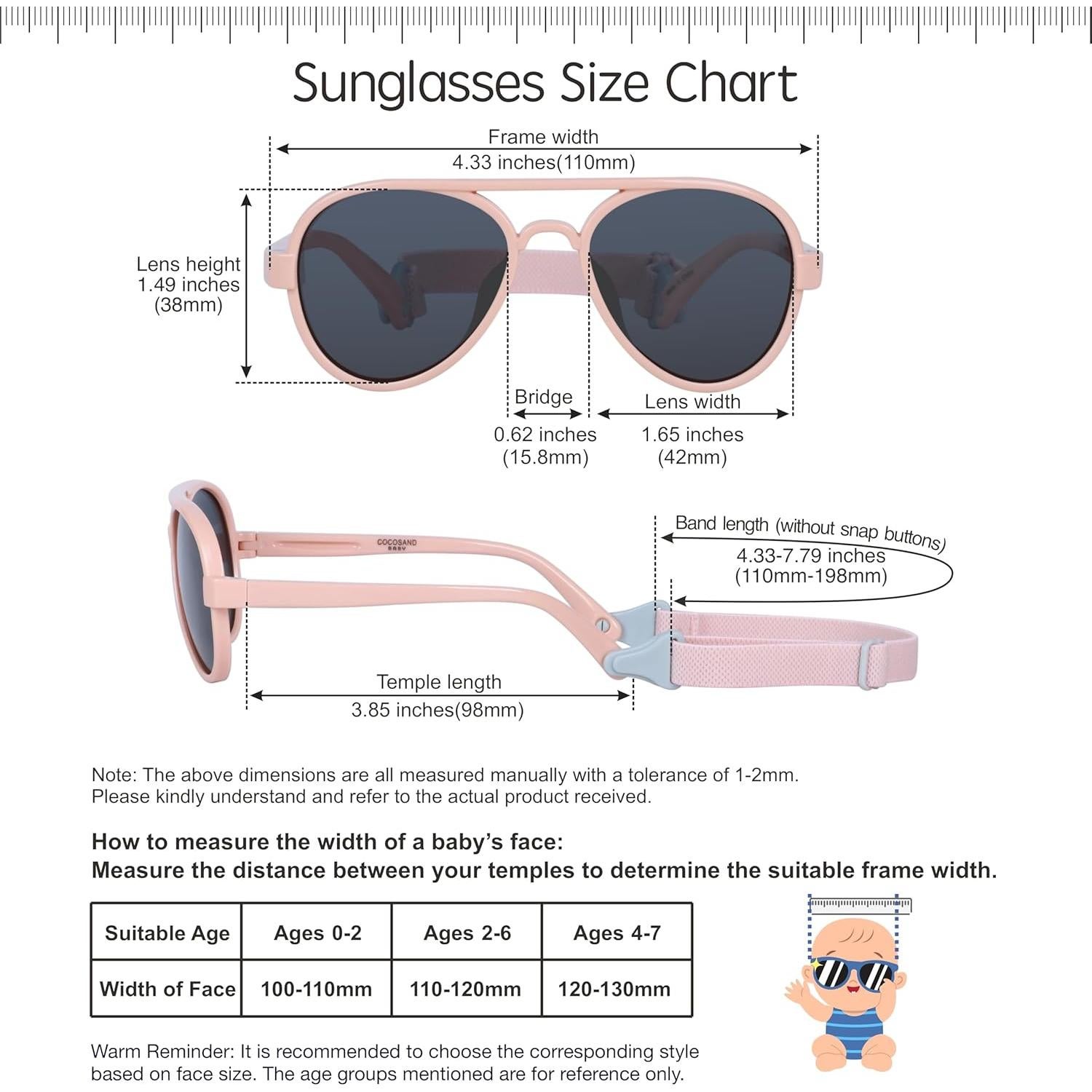 Gafas de sol aviador COCOSAND para bebés 0-24 meses rosa