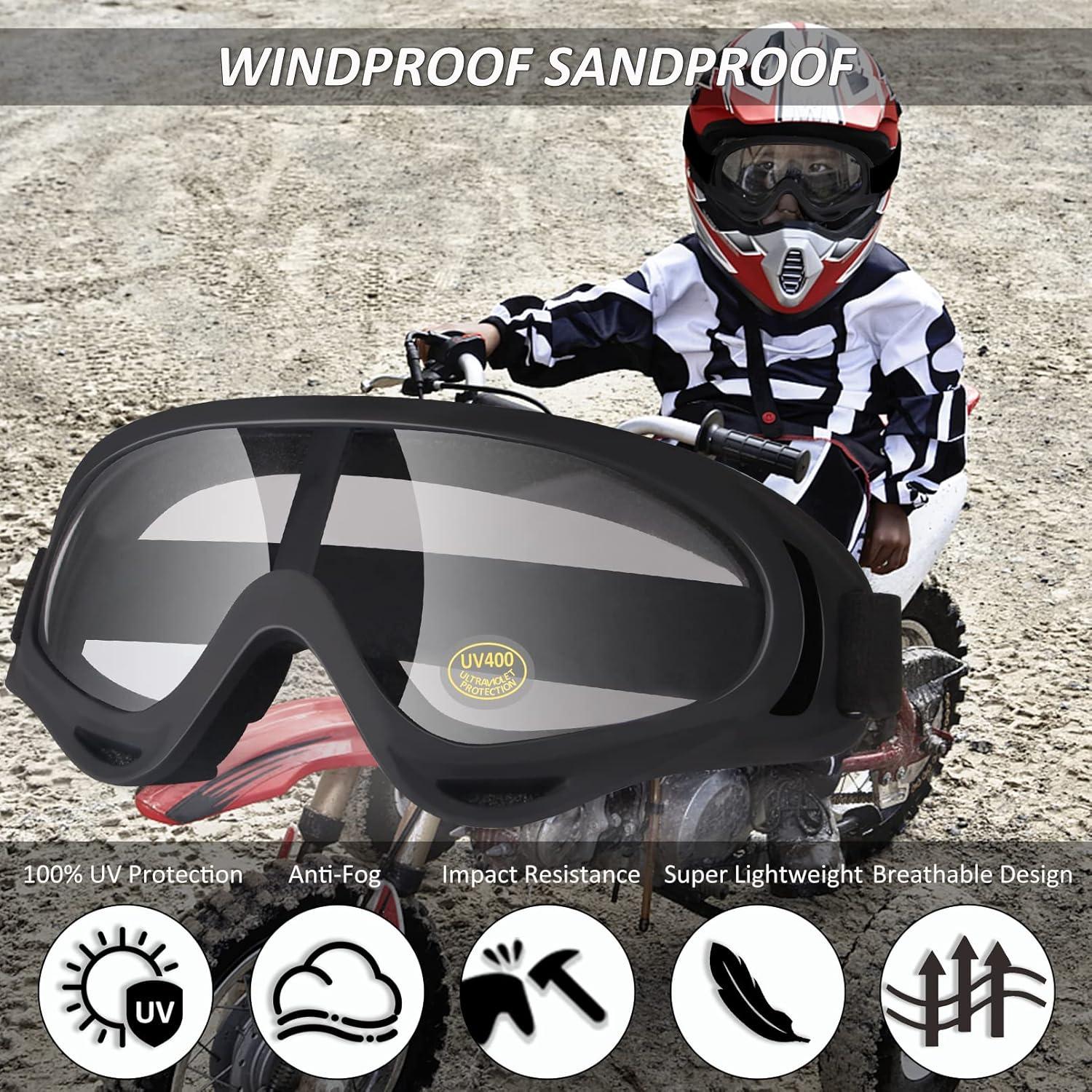 Clear Dirt Bike ATV Goggles Motorcycle Motocross Bike Riding UTV Off road Skiing Goggles Protective Eyewear Anti-Fog Dustproof Impact-Resistant Kids Youth Adult 2Pack/Clear