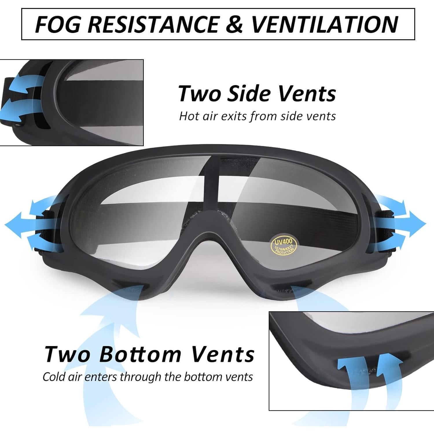 Clear Dirt Bike ATV Goggles Motorcycle Motocross Bike Riding UTV Off road Skiing Goggles Protective Eyewear Anti-Fog Dustproof Impact-Resistant Kids Youth Adult 2Pack/Clear