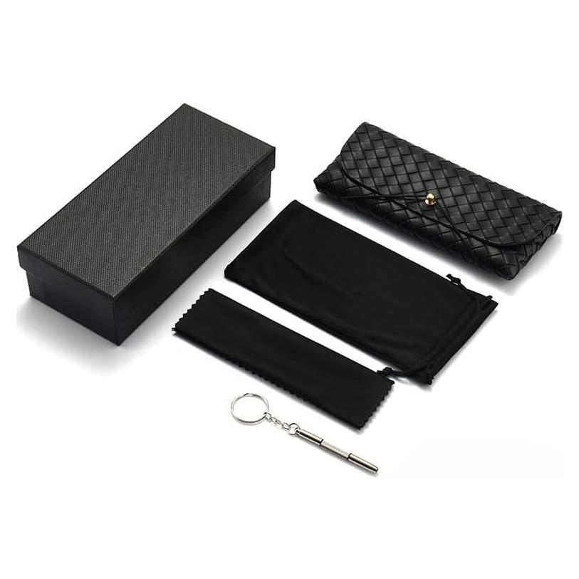 Funda de Gafas de Cuero Negro para Hombres y Mujeres