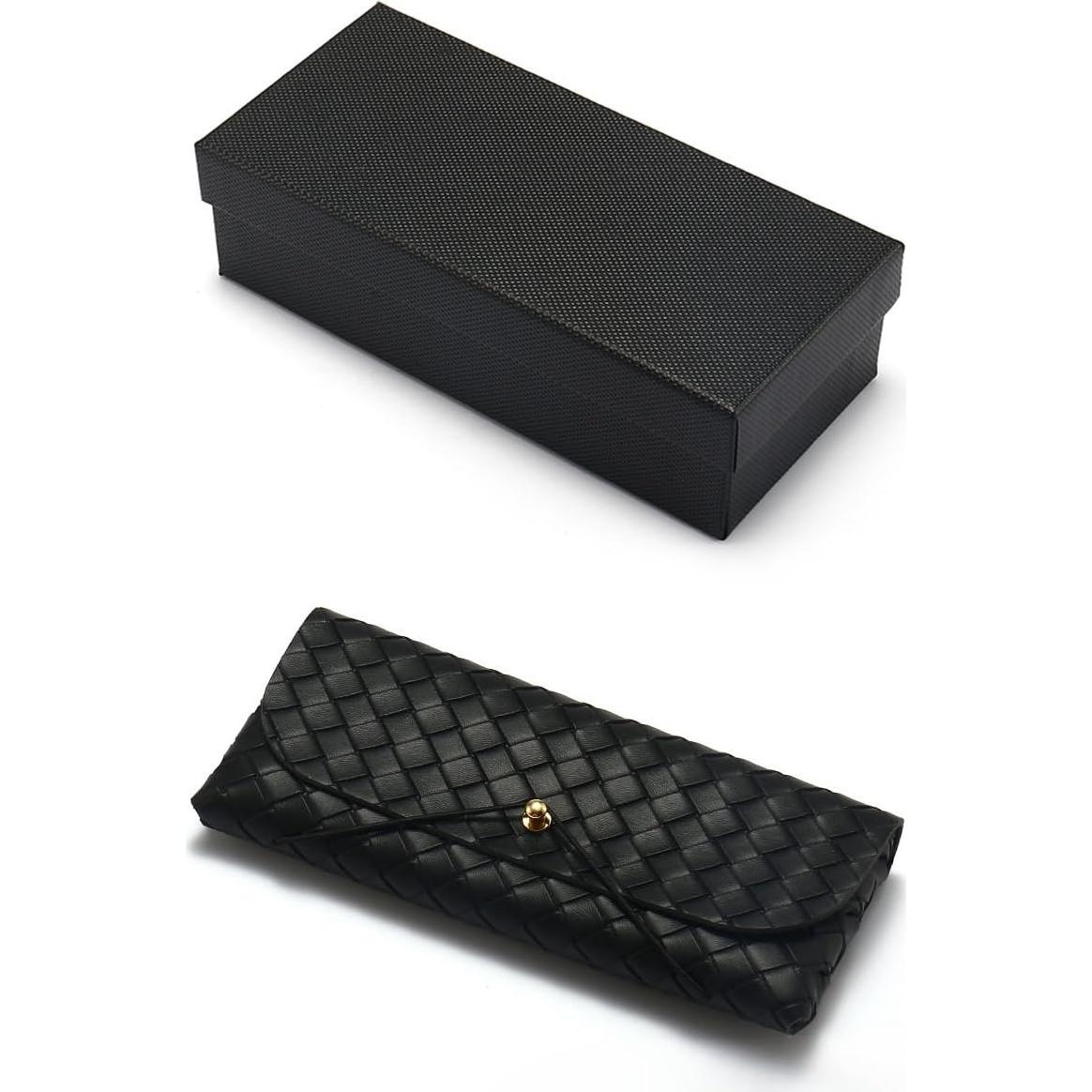 Funda de Gafas de Cuero Negro para Hombres y Mujeres