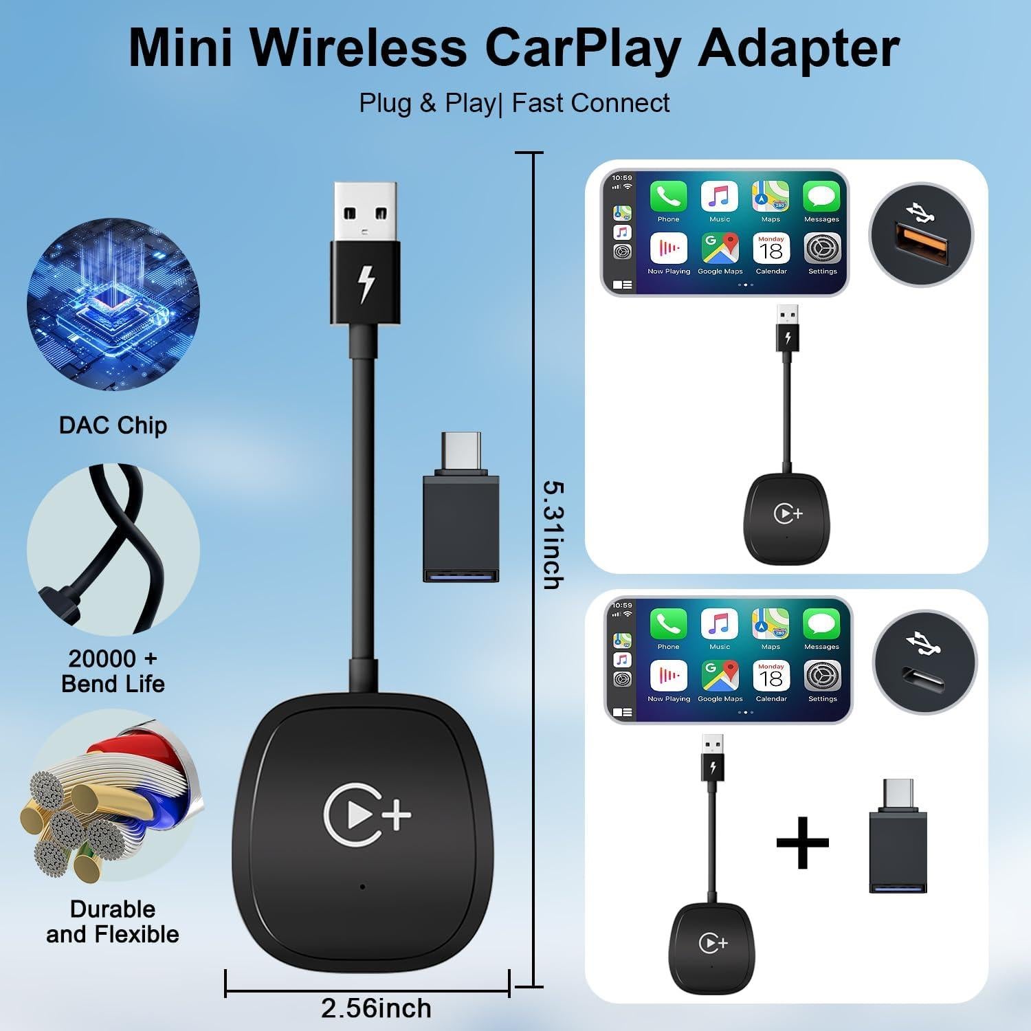 Adaptador CarPlay Inalámbrico XHU para iPhone y Autos 2016+