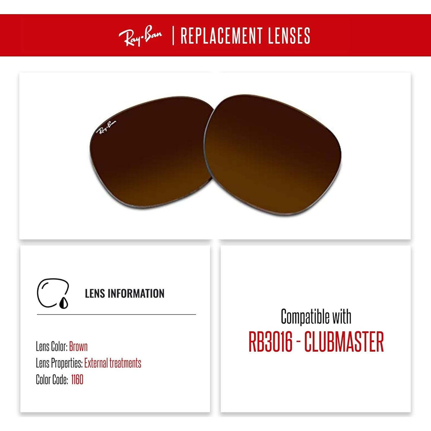 Ray-Ban Clubmaster RB3016 Lentes de Reemplazo + Kit iWear