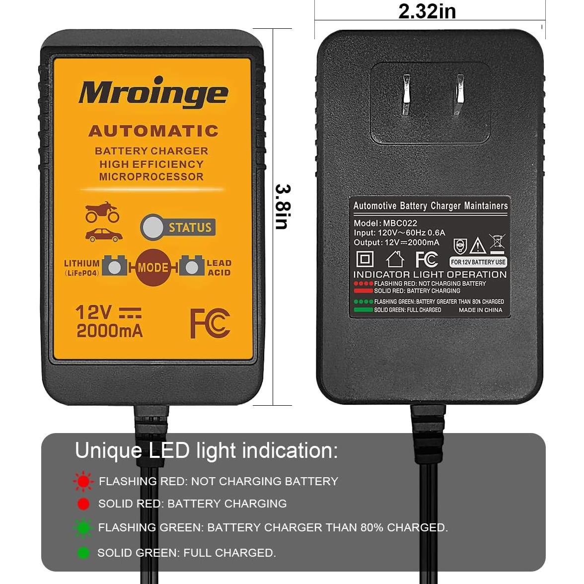 Cargador de Batería Mroinge MBC022 12V 2A Automático