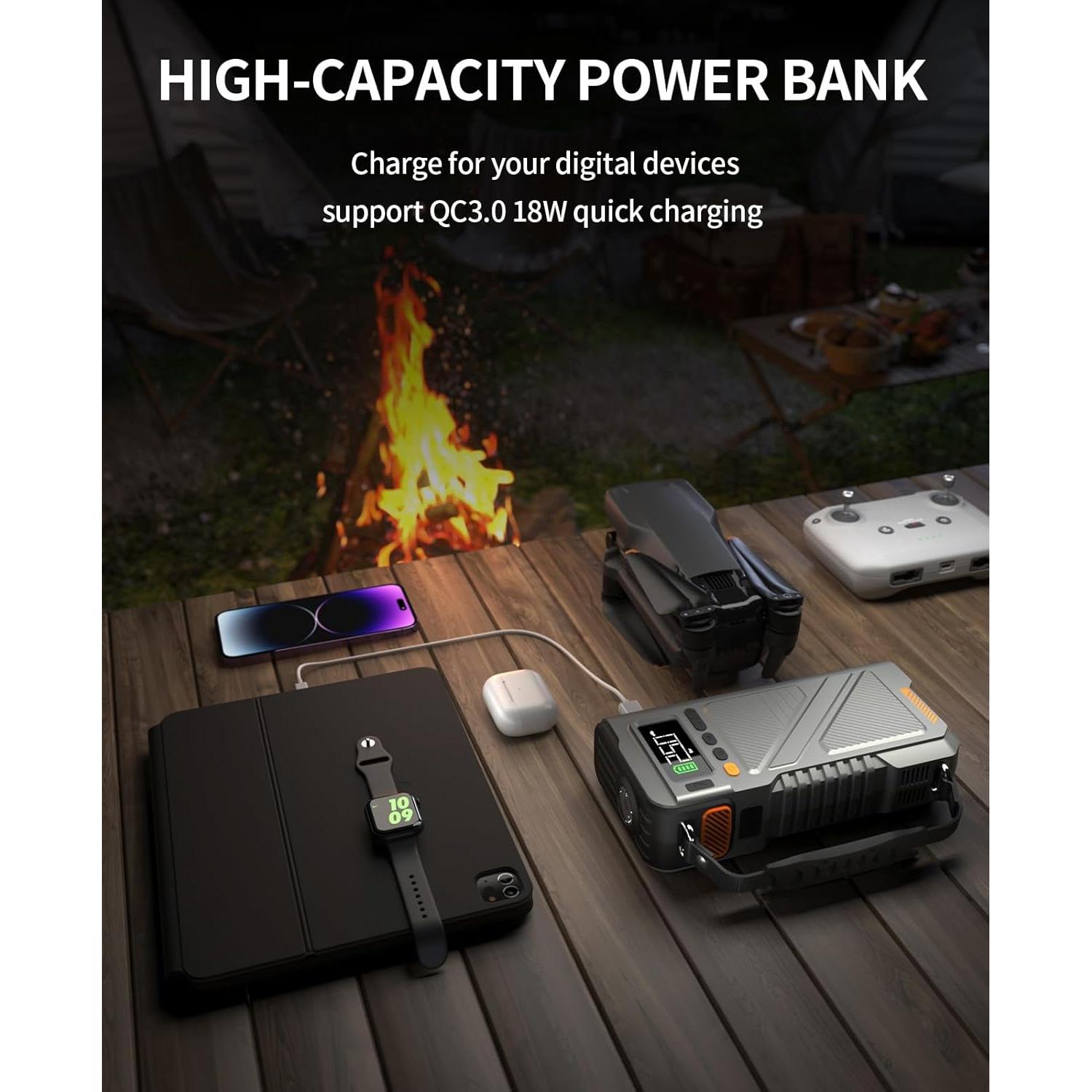 Arrancador de Coche Geeneu W150 8000A 9 en 1 con Compresor