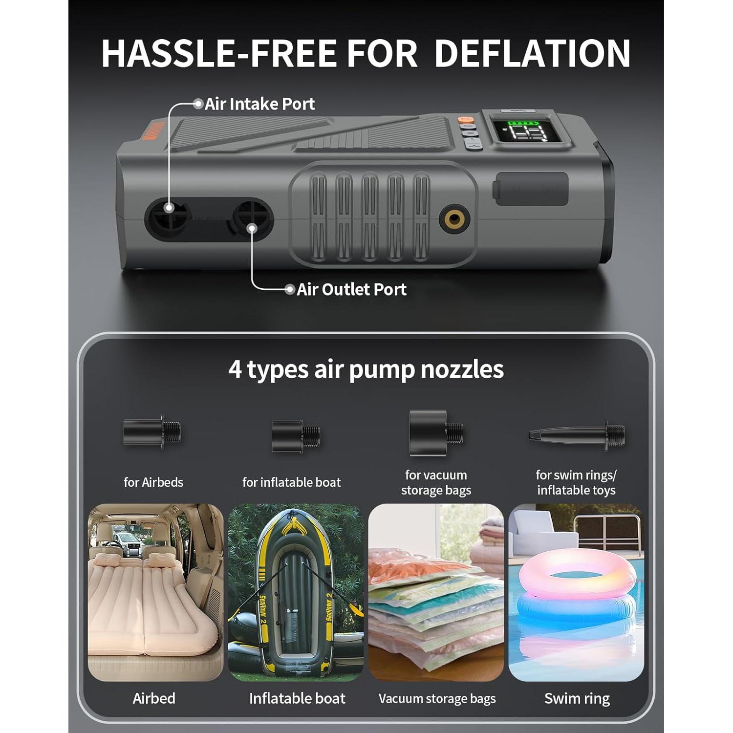 Arrancador de Coche Geeneu W150 8000A 9 en 1 con Compresor