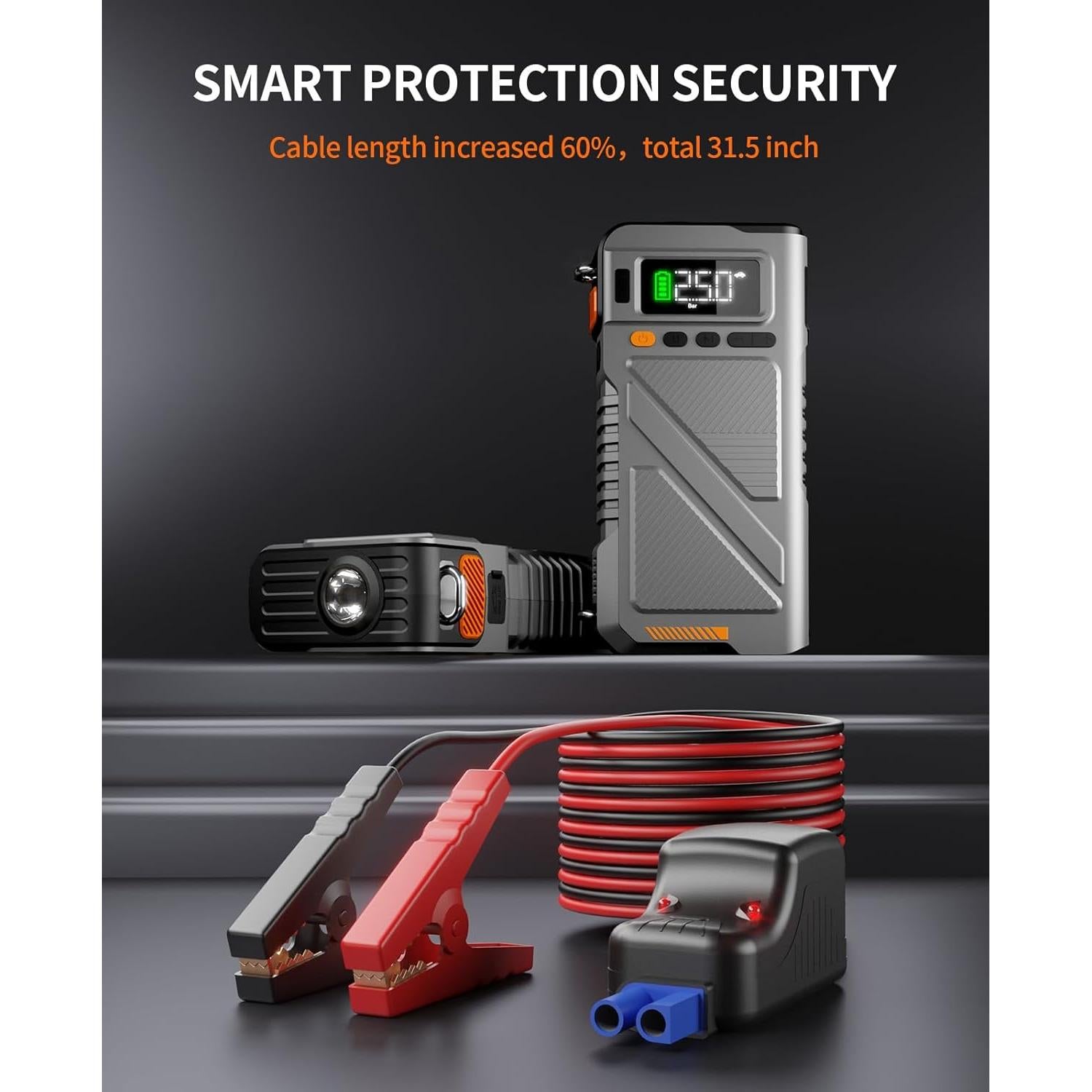 Arrancador de Coche Geeneu W150 8000A 9 en 1 con Compresor