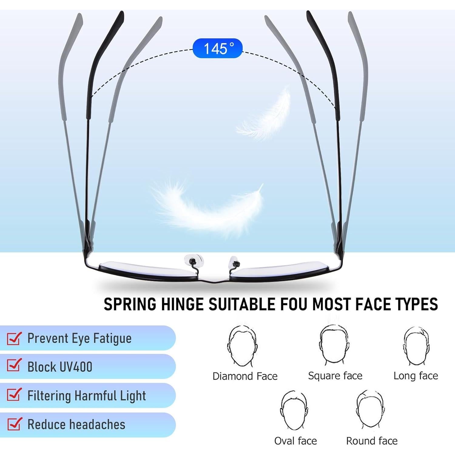 Gafas bloqueadoras de luz azul Metal Negro UV400 2 Piezas