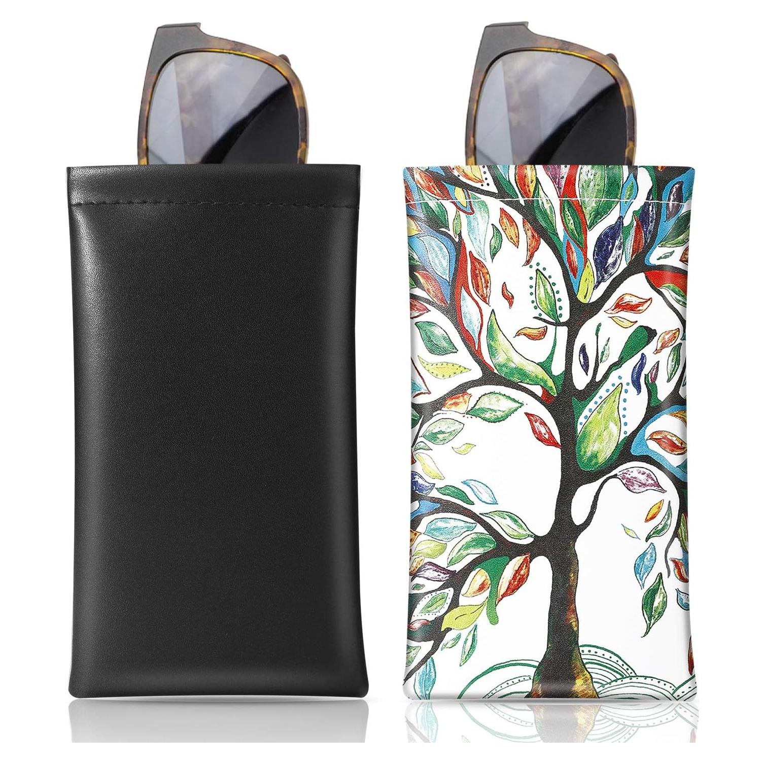 MoKo Squeeze Top Glasses Pouch, Portable Leather Soft Sunglasses Case Anti-Scratch Eyeglasses Bag Goggles Sleeve