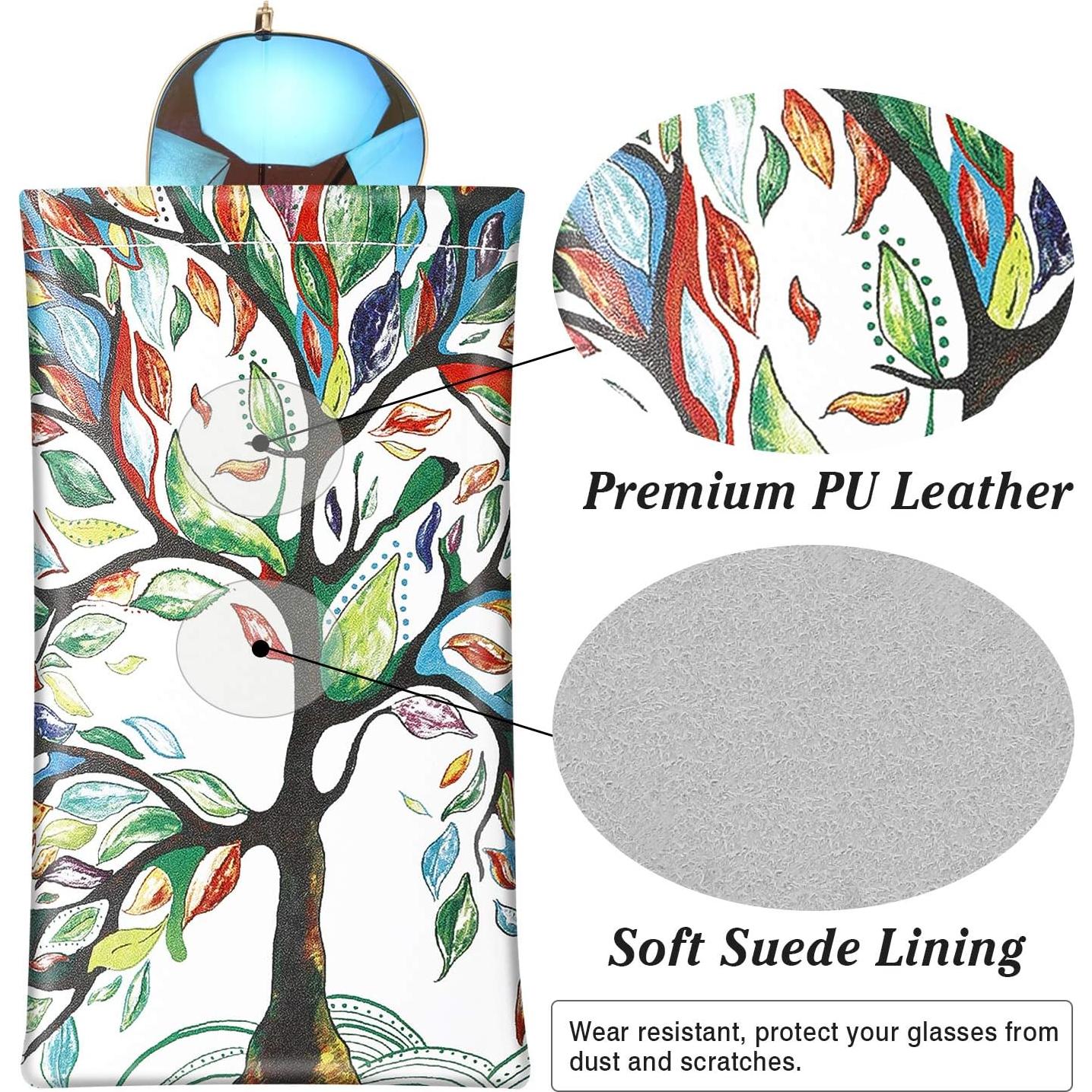 MoKo Squeeze Top Glasses Pouch, Portable Leather Soft Sunglasses Case Anti-Scratch Eyeglasses Bag Goggles Sleeve