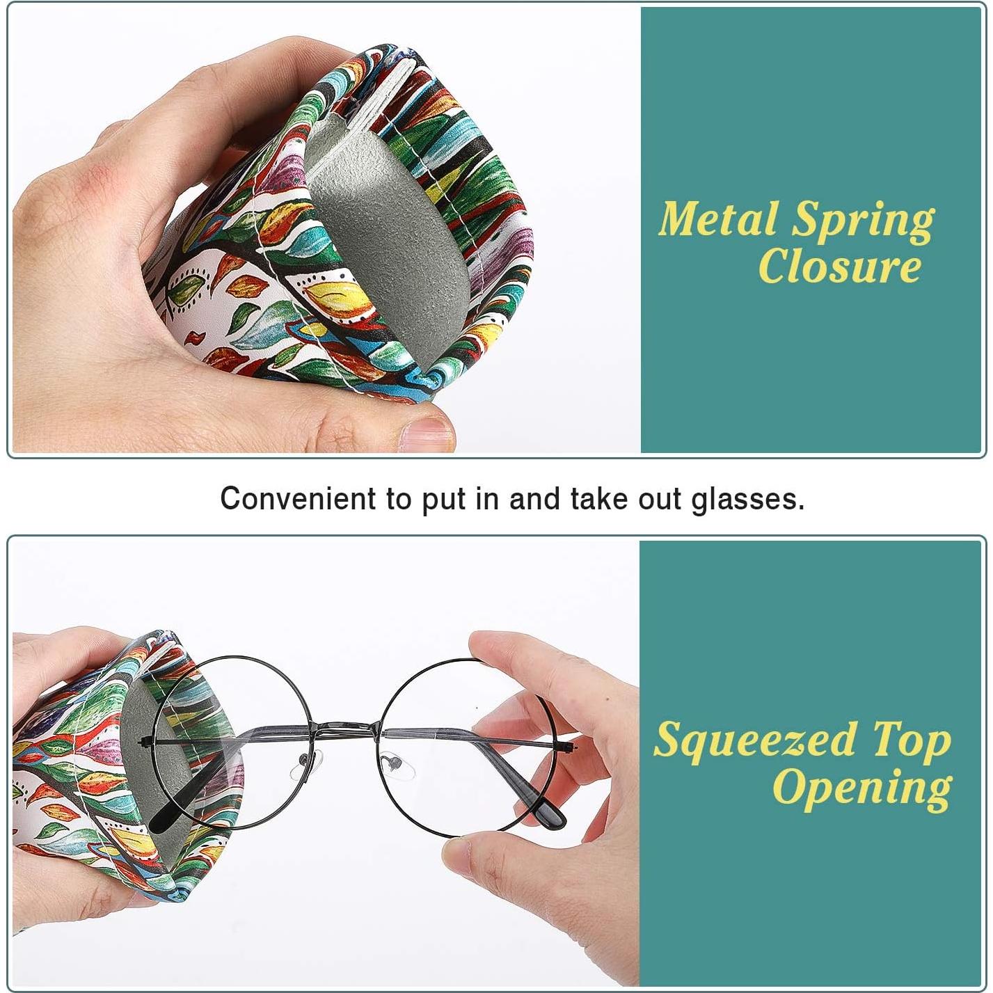 MoKo Squeeze Top Glasses Pouch, Portable Leather Soft Sunglasses Case Anti-Scratch Eyeglasses Bag Goggles Sleeve