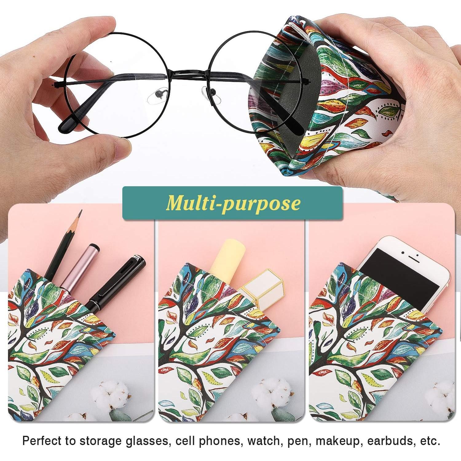 MoKo Squeeze Top Glasses Pouch, Portable Leather Soft Sunglasses Case Anti-Scratch Eyeglasses Bag Goggles Sleeve