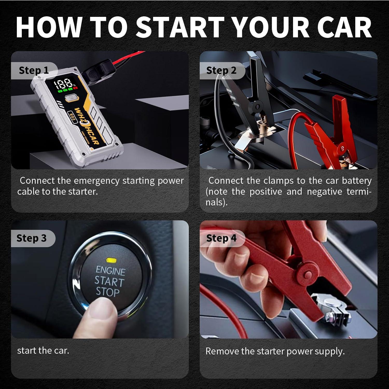 Arrancador de Batería WHZOHCAR R02 5000A 12V Carga Rápida