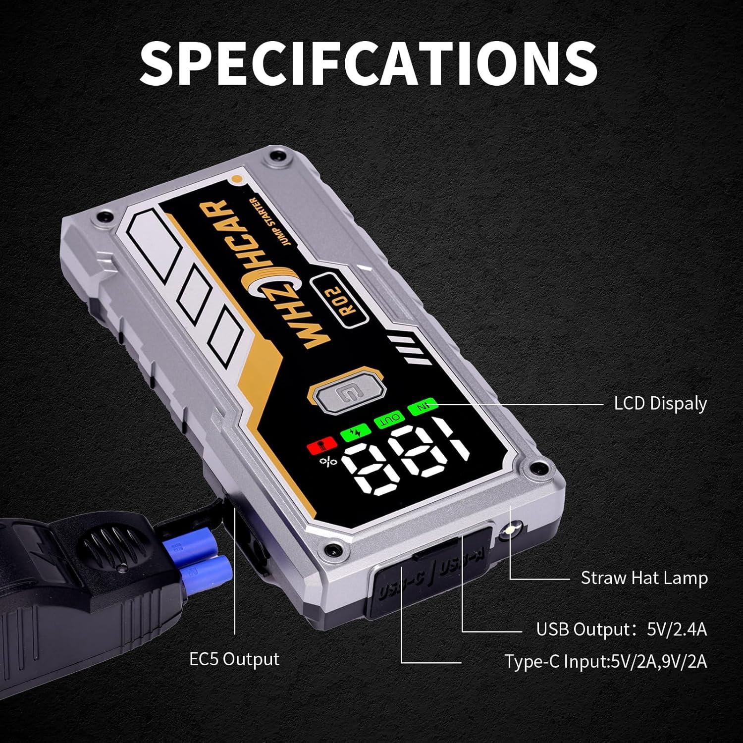 Arrancador de Batería WHZOHCAR R02 5000A 12V Carga Rápida