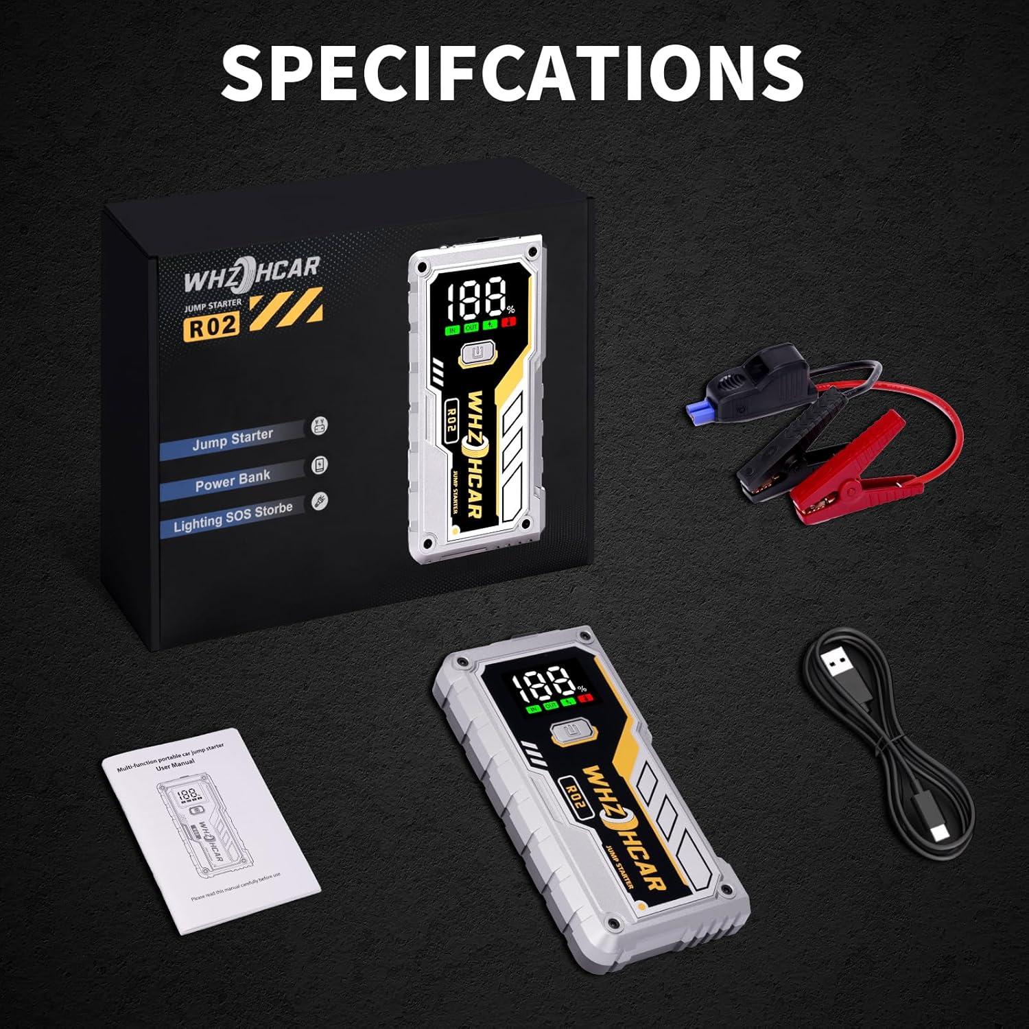 Arrancador de Batería WHZOHCAR R02 5000A 12V Carga Rápida