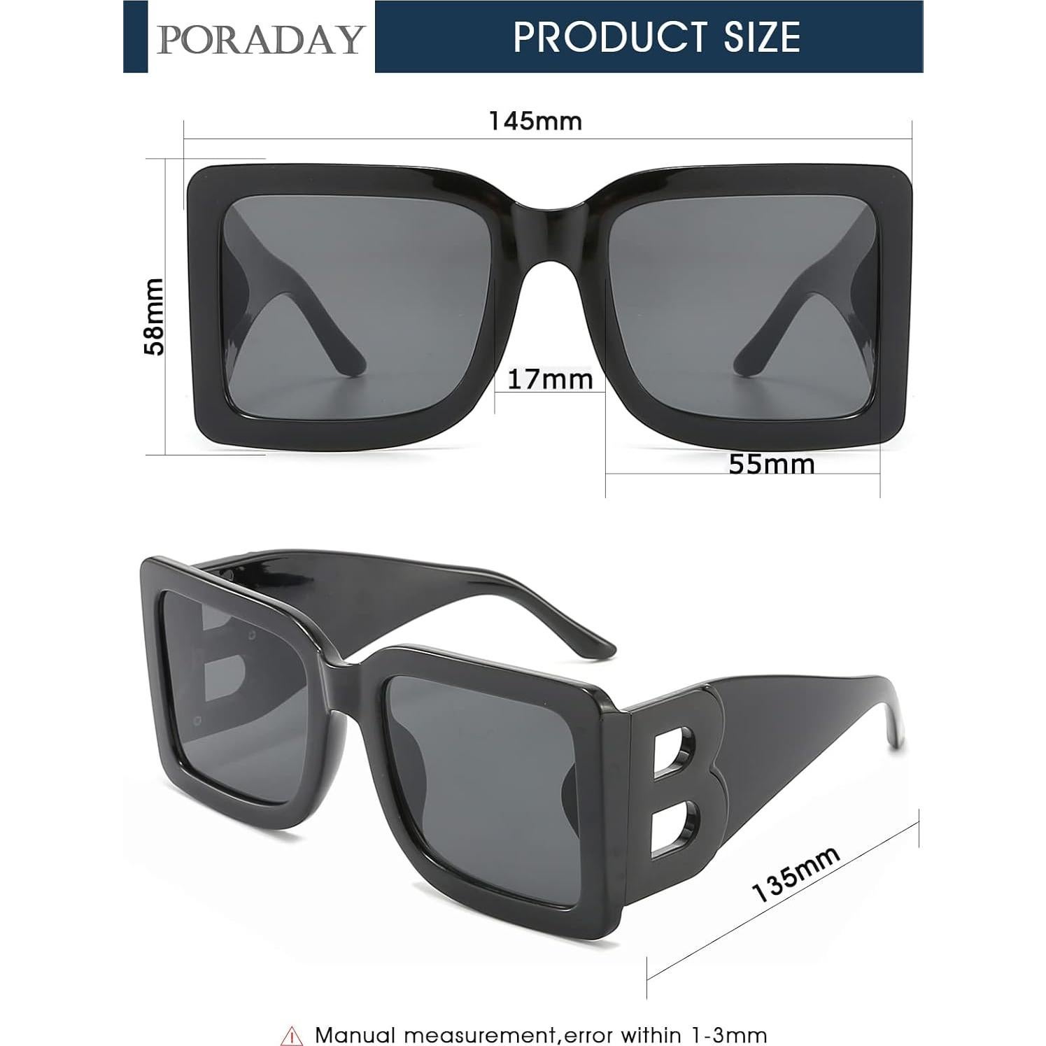 Gafas de sol cuadradas PORADAY UV400 unisex marco negro