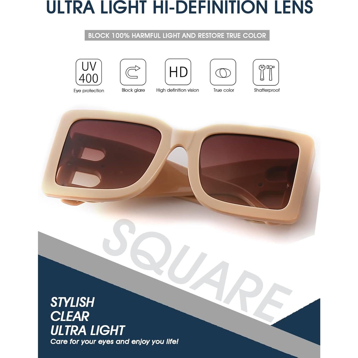 Gafas de sol cuadradas PORADAY UV400 unisex marco negro