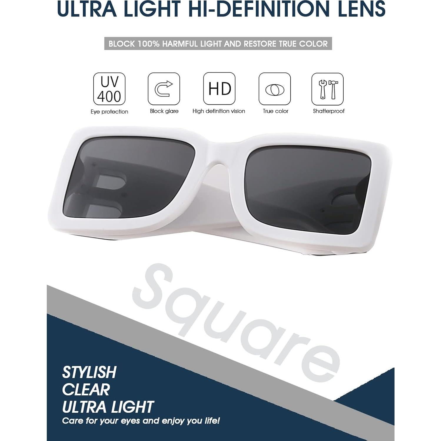 Gafas de sol cuadradas PORADAY UV400 unisex marco negro