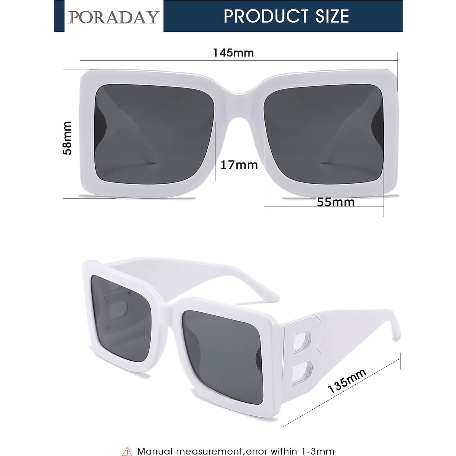 Gafas de sol cuadradas PORADAY UV400 unisex marco negro