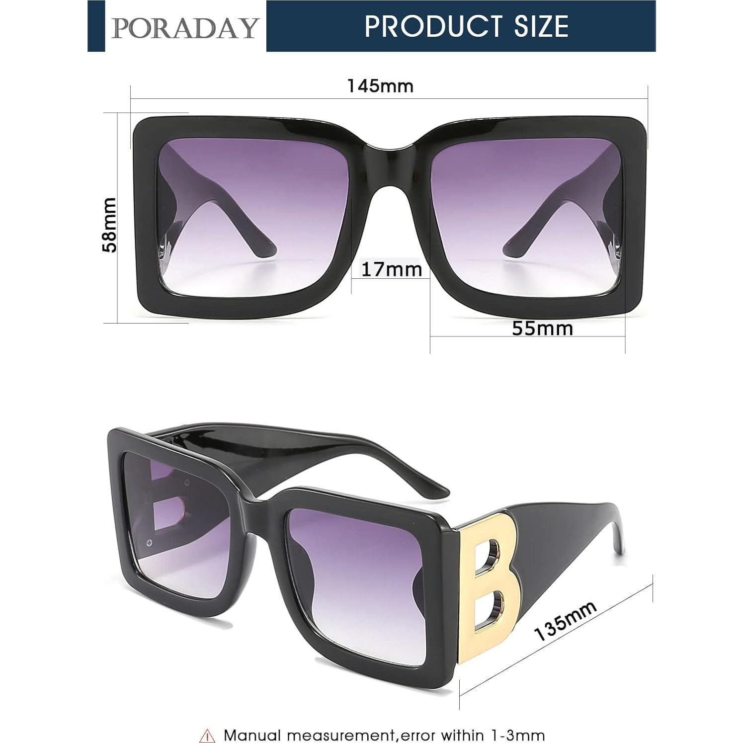 Gafas de sol cuadradas PORADAY UV400 unisex marco negro