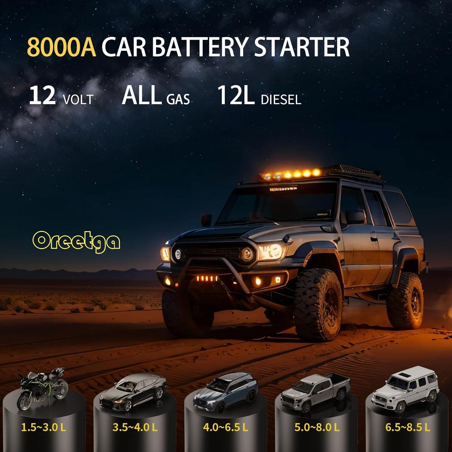 Arrancador de Salto Oreetga Q3 8000A con Compresor 150PSI