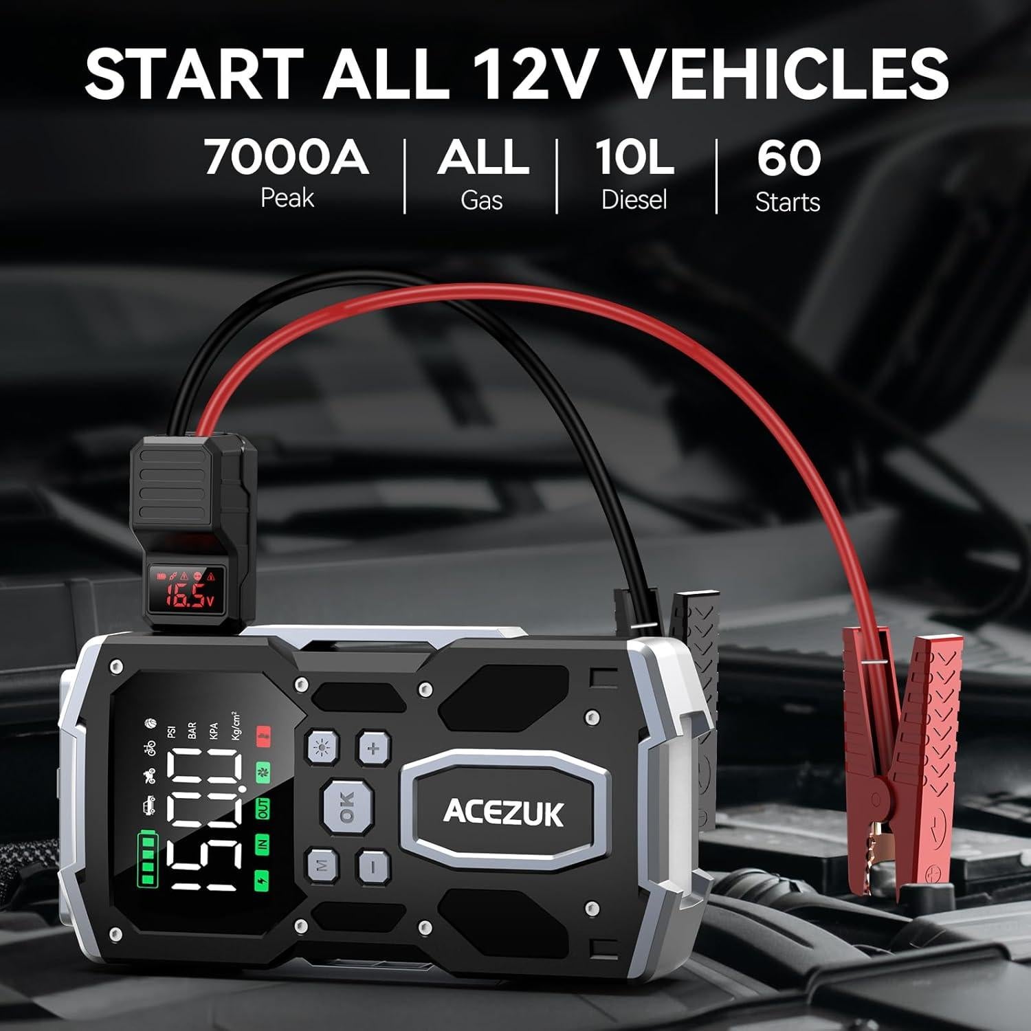 Arrancador de coche ACEZUK M03 con compresor 7000A 150PSI