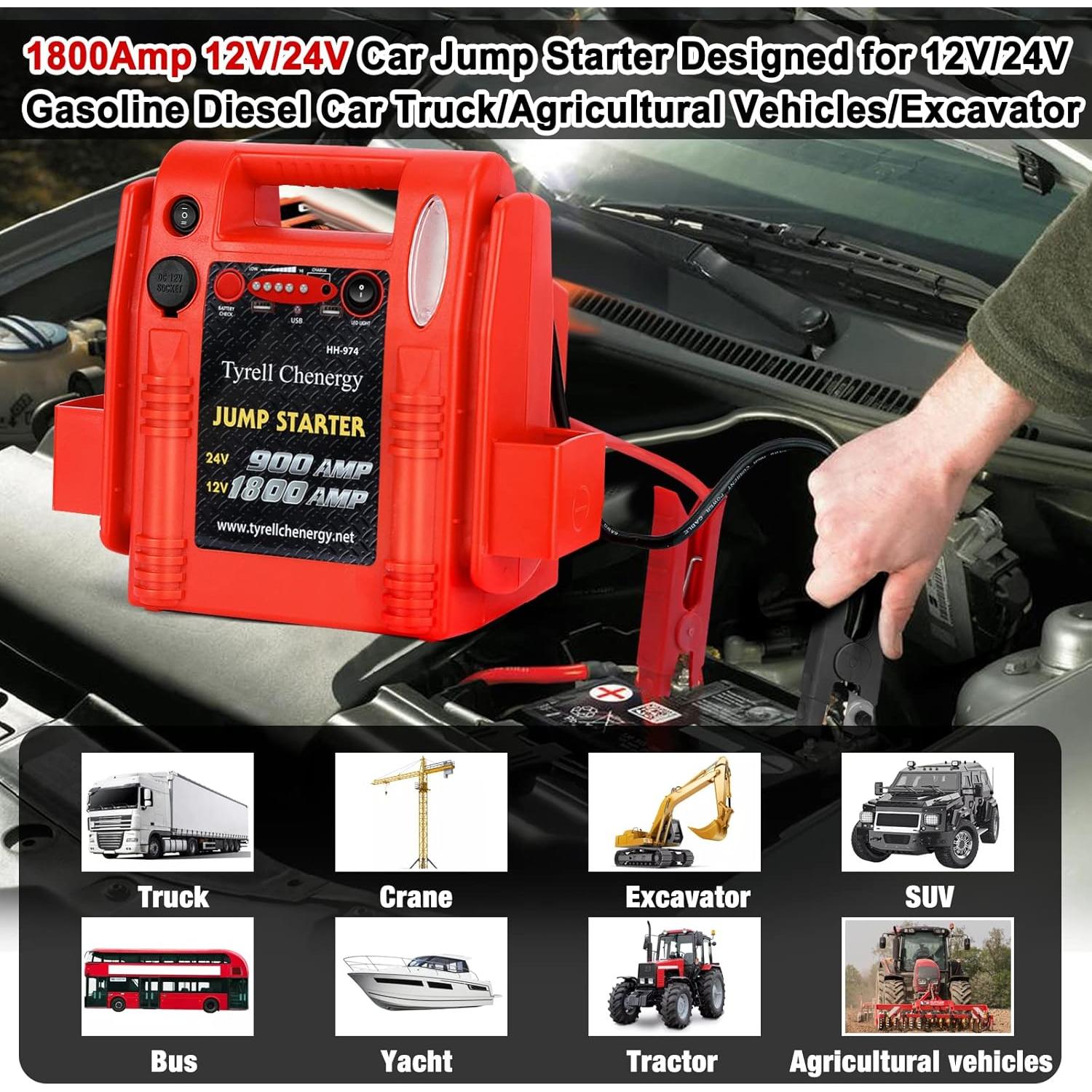 Arrancador de Batería FlyAuto 1800A 12V/24V Cargador USB