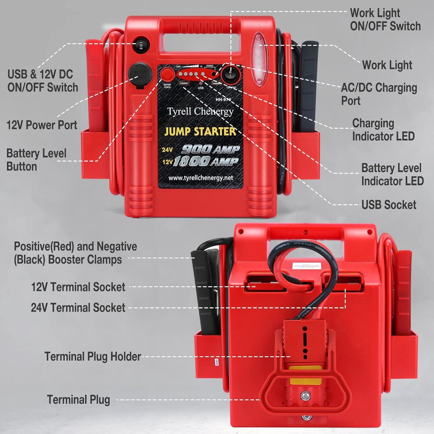 Arrancador de Batería FlyAuto 1800A 12V/24V Cargador USB