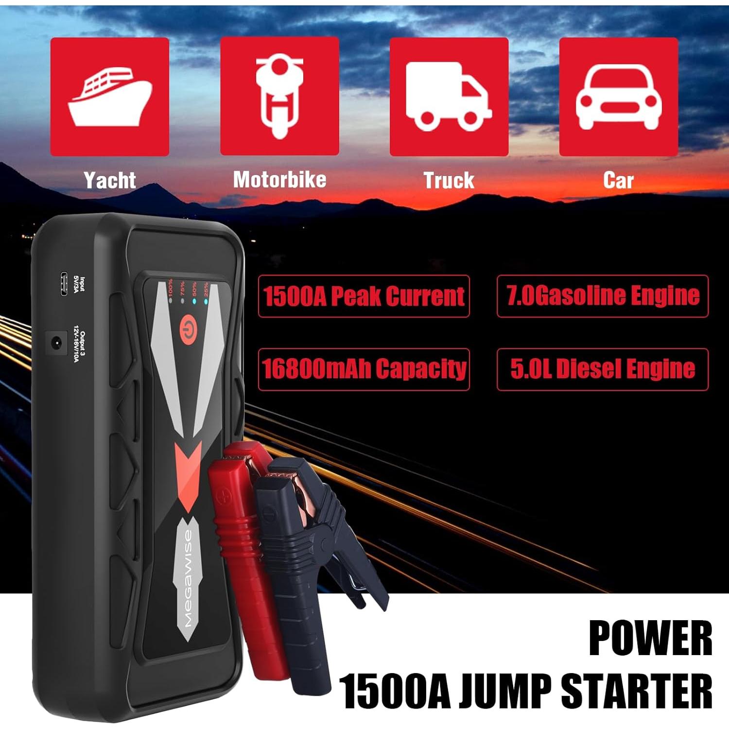 Arrancador de Batería MEGAWISE G23 1500A 16800mAh 12V