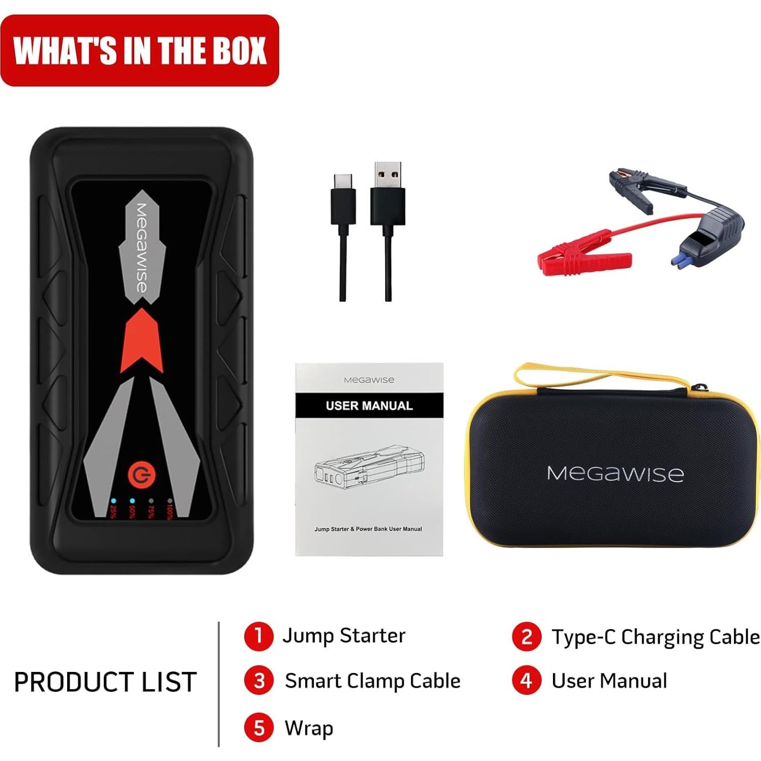 Arrancador de Batería MEGAWISE G23 1500A 16800mAh 12V