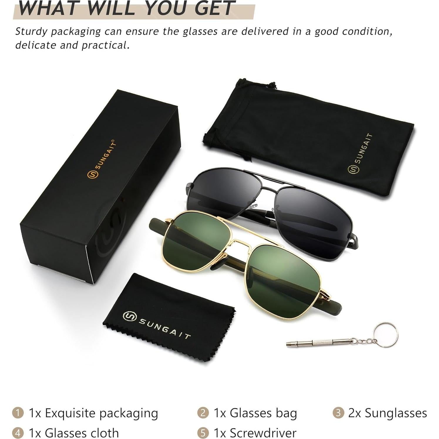 Gafas de Sol Piloto Polarizadas Sungait UV400 - Paquete de 2