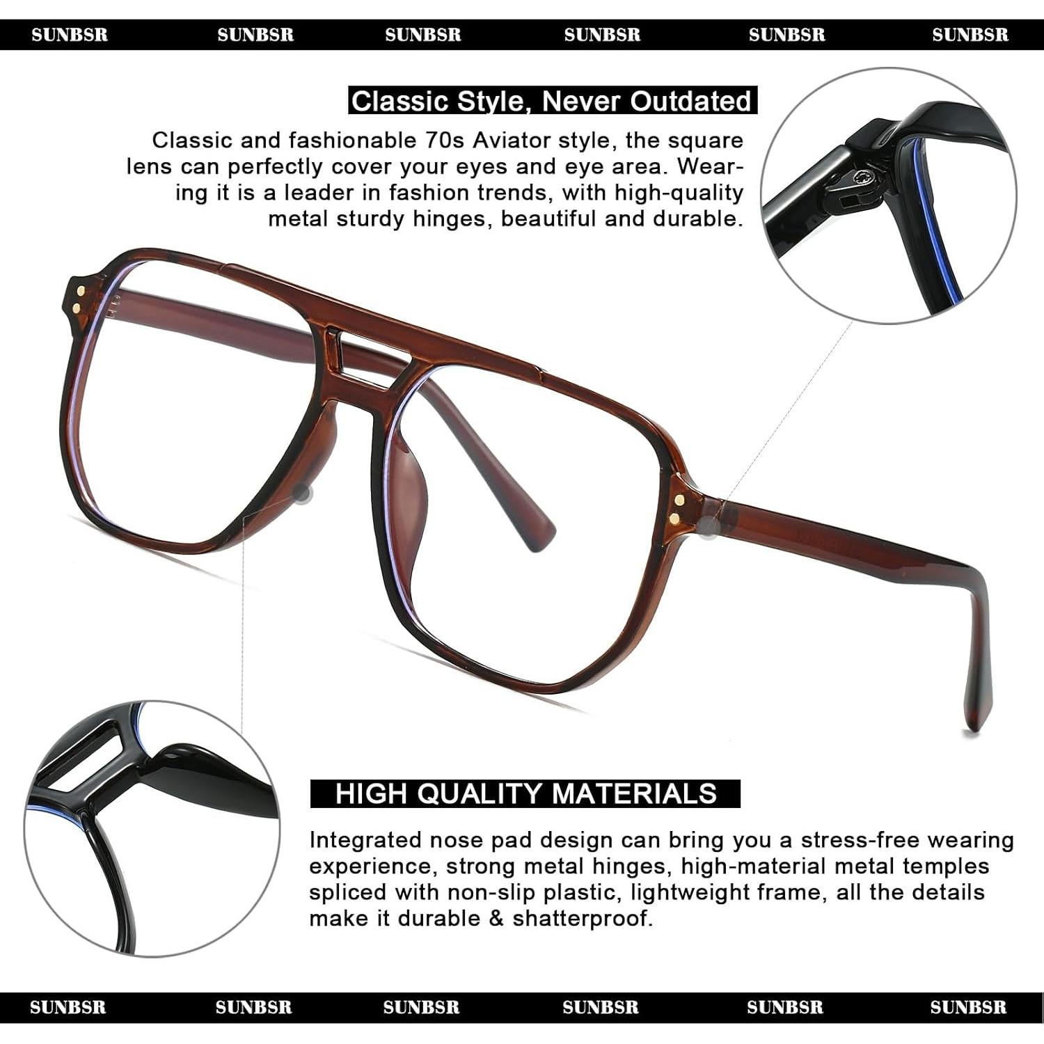 Gafas de Bloqueo de Luz Azul Retro Aviador SUNBSR Unisex