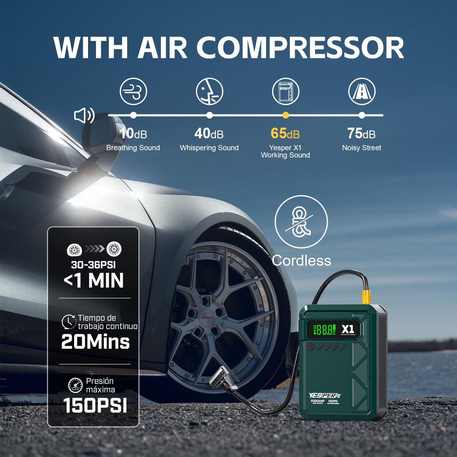 YESPER Arrancador de Coche X1 2000A con Compresor 150PSI