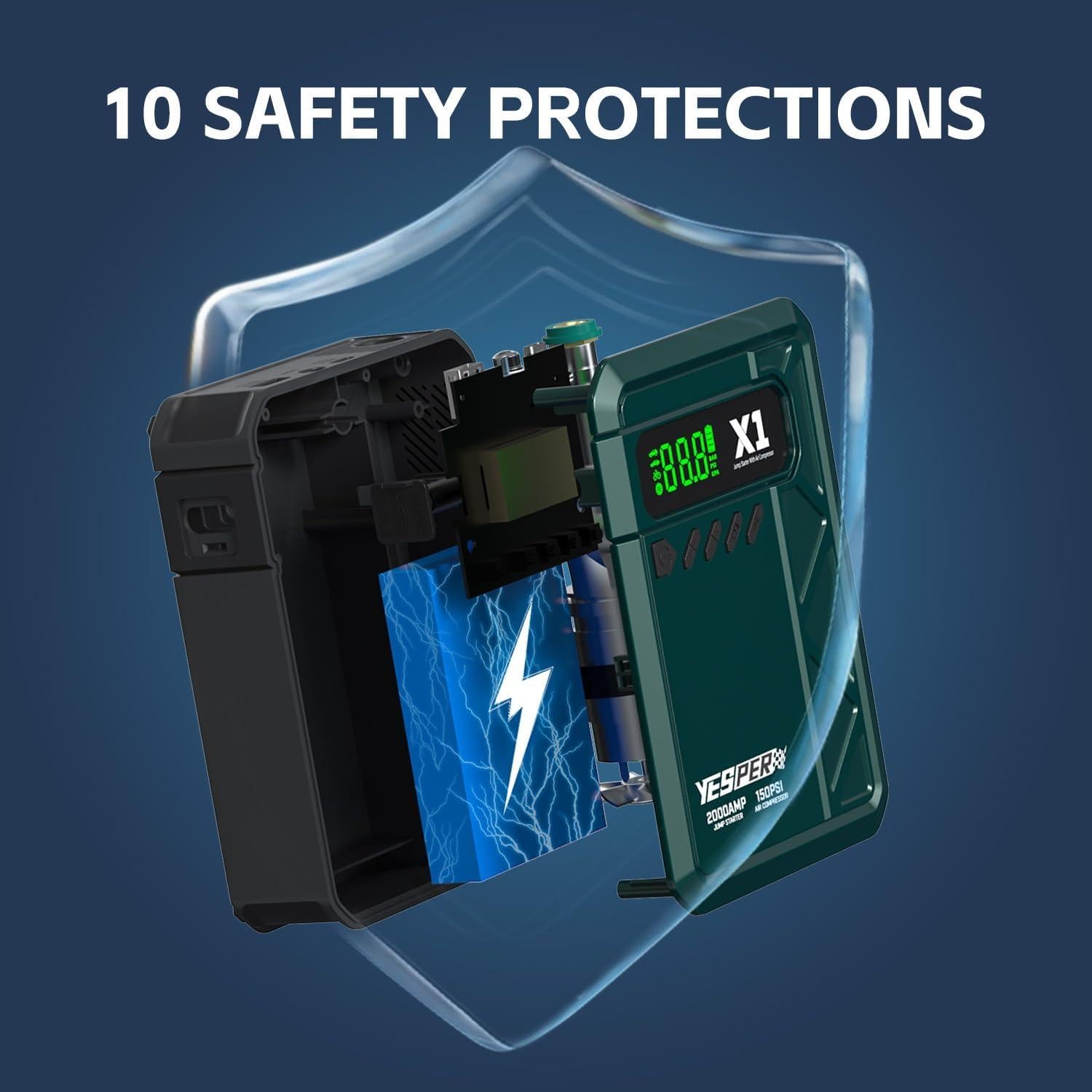 YESPER Arrancador de Coche X1 2000A con Compresor 150PSI