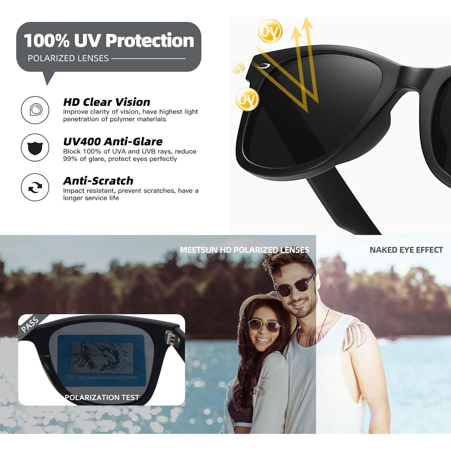 Gafas de Sol Polarizadas MEETSUN Retro UV400 Unisex (3 Paquete)