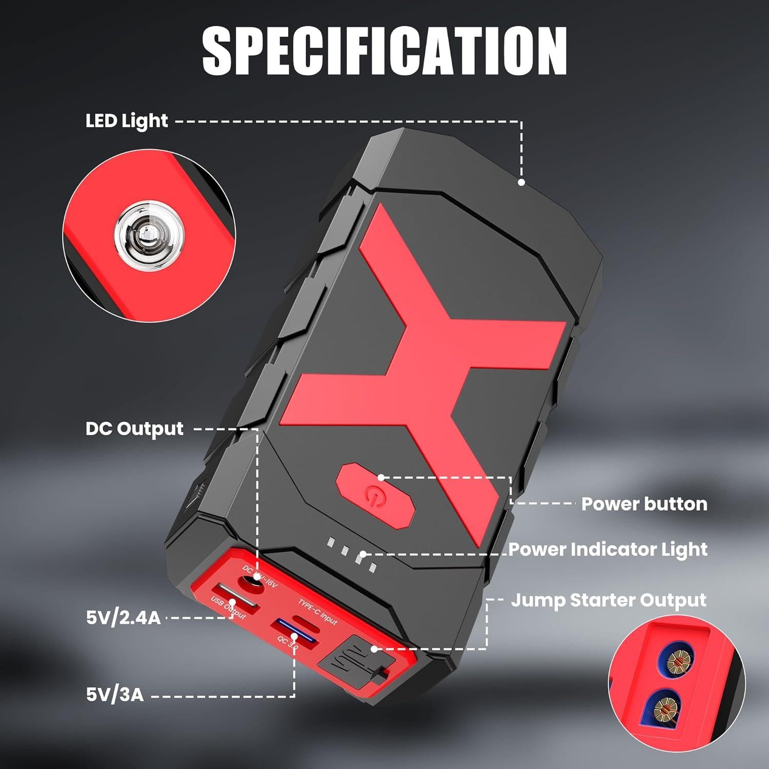 Arrancador de Batería BooKoo A9 2000A 12V Portátil