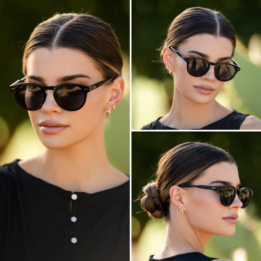 Gafas de sol redondas polarizadas WMP para mujeres - Marco negro