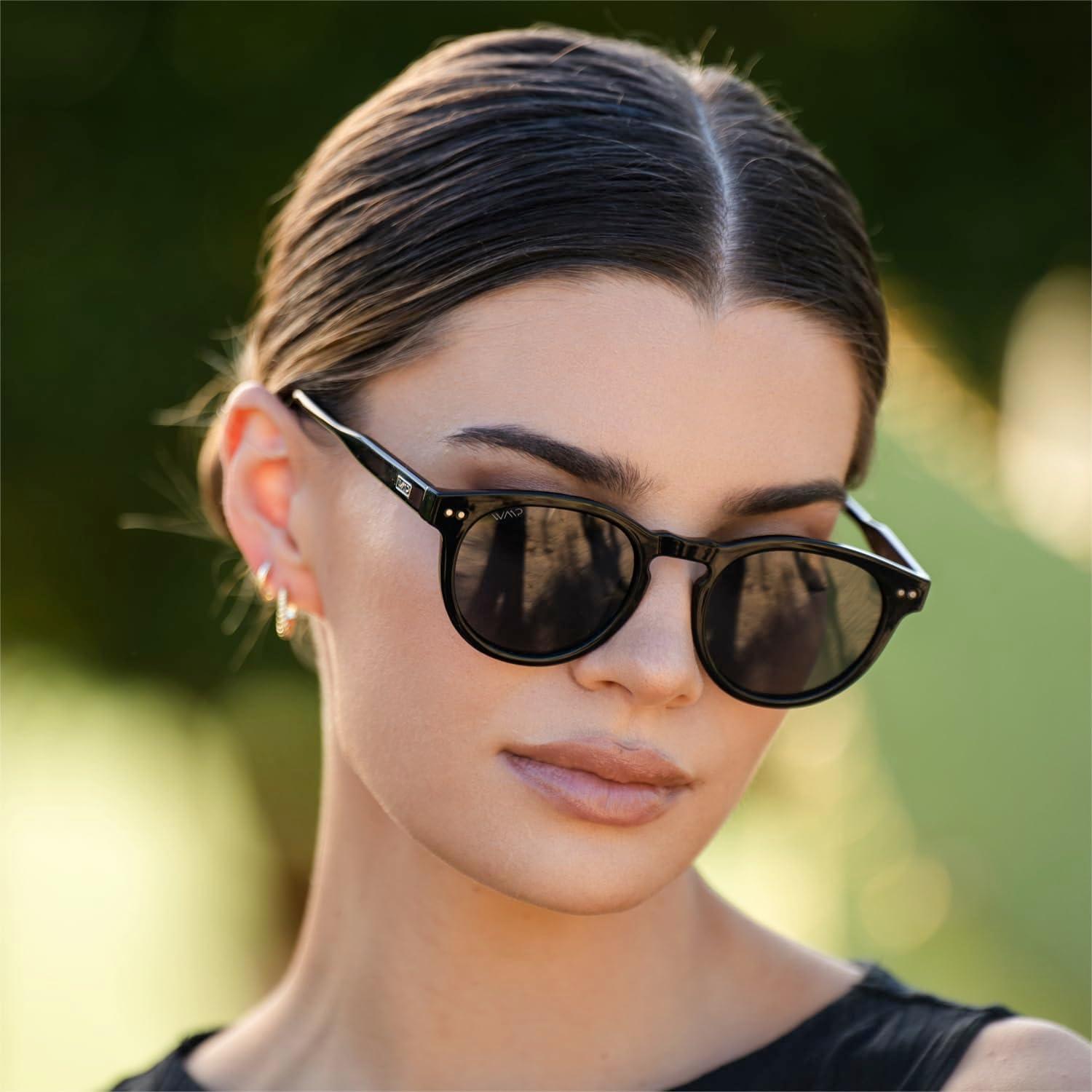 Gafas de sol redondas polarizadas WMP para mujeres - Marco negro