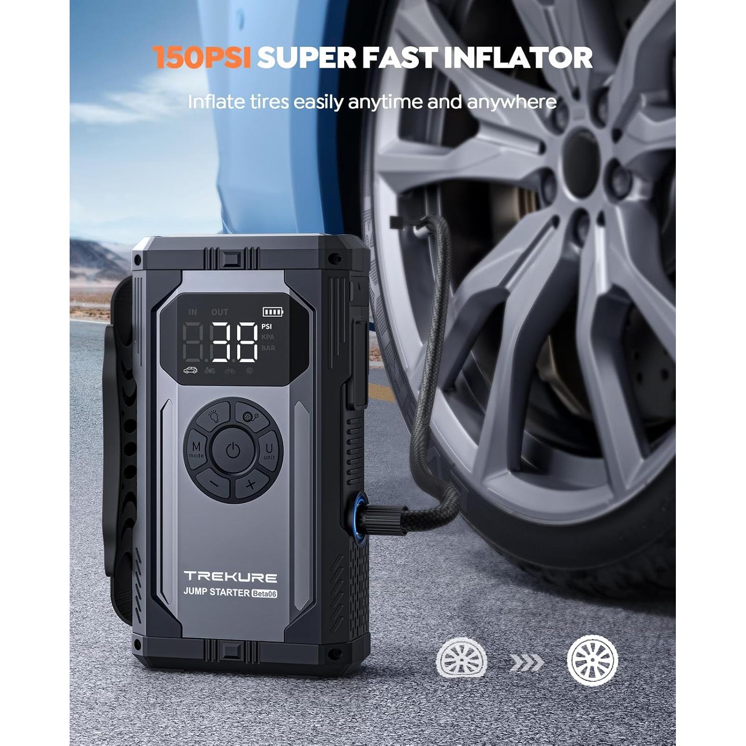 Arrancador de Batería TREKURE 6000A con Compresor 150PSI